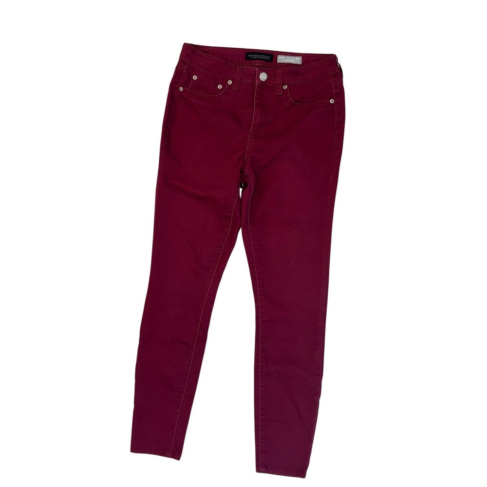 Aeropostale Womens Burgundy Skinny Jeans Maroon Stretch Denim Pants Size 4/27R